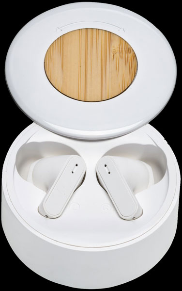 Auricolari wireless in plastica riciclata con inserto legno