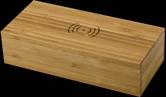Caricabatterie wireless in bambù con orologio